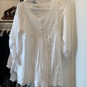 White Embroidered Flowy Top